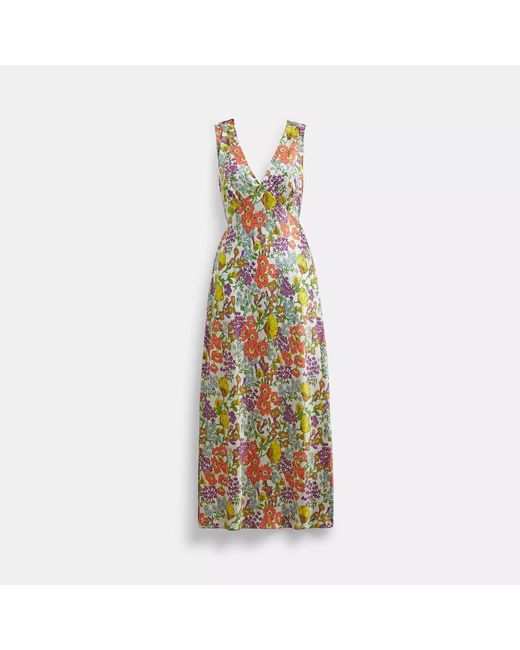 COACH Metallic Garden Floral Print Midi Dress