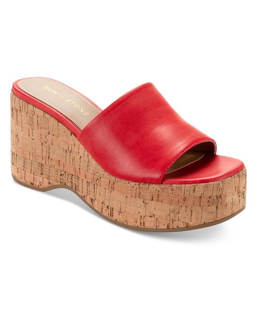 Sun & Stone Red Finleighh Faux Leather Slip On Wedge Sandals