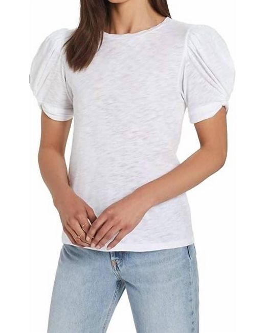 Goldie White Puff Short Sleeve Knotted Slub Tee