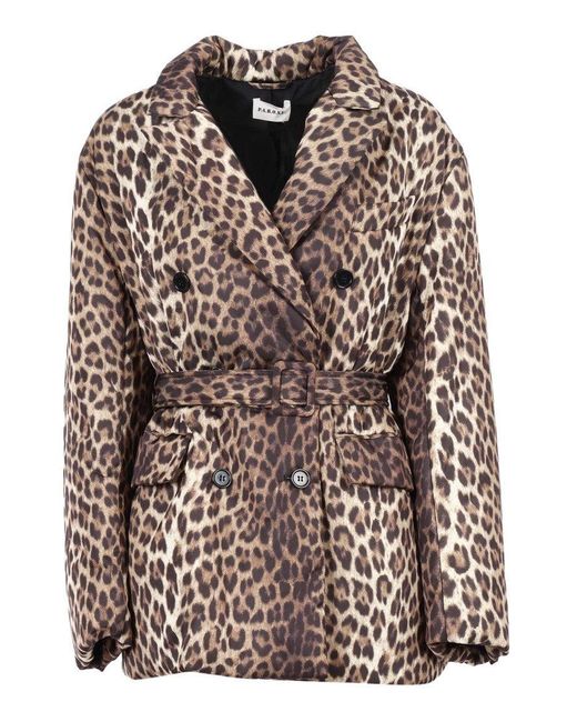 P.A.R.O.S.H. Gray Leopard Print Double-Breasted Jacket With Belted Waist