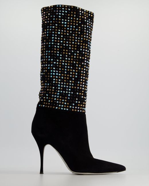 Rene Caovilla Black Suede And Multicolour Crystal Embellished Boots