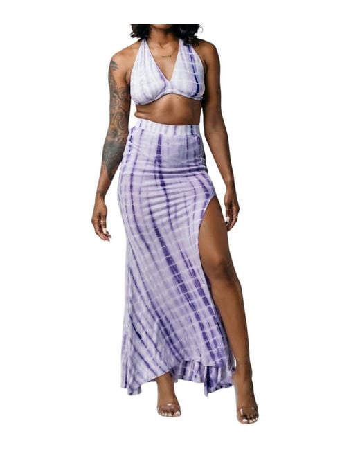 The Sang Women's Purple Tie Dye Maxi Skirt Set With Split