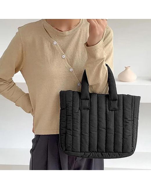 Fashnzfab Black Quilted Padded Hand Bag Tote Bag