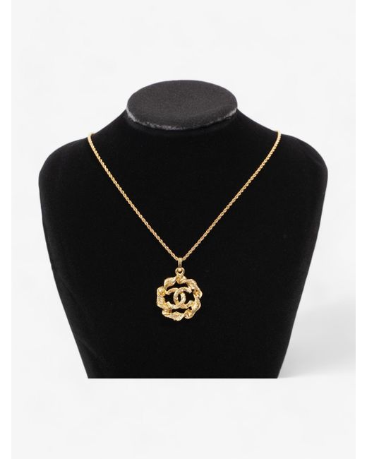 Chanel Black Coco Mark Necklace Plated