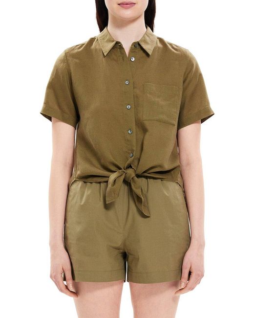 Theory Green Hekanina Linen-blend Shirt
