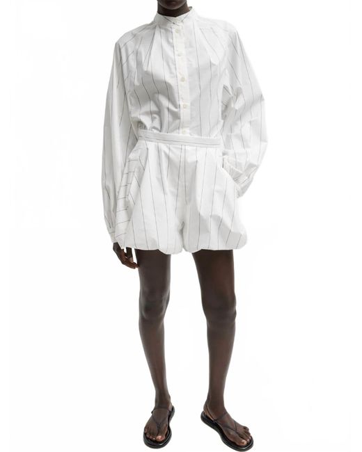 Tibi White Striped Tech Poplin Raglan Tucked Shirt