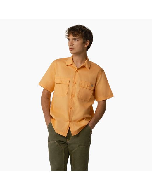 Dickies Yellow Relaxed Fit Short Sleeve Work Shirt for men