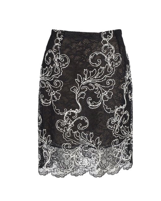 Oscar de la Renta Embroidered Knee-length Skirt In Black Polyester