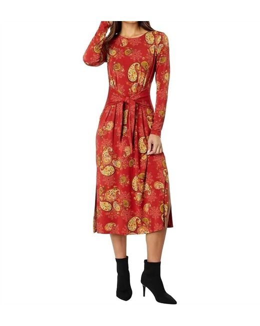 Johnny Was Red Paisley Lace Long Sleeve Tie Front Knit Dress