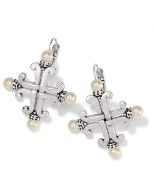 Brighton Metallic Taos Pearl Cross Leverback Earrings