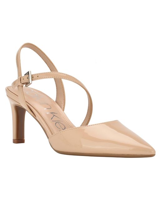 Calvin Klein Pink Loden Patent Pointed Toe Slingback Heels