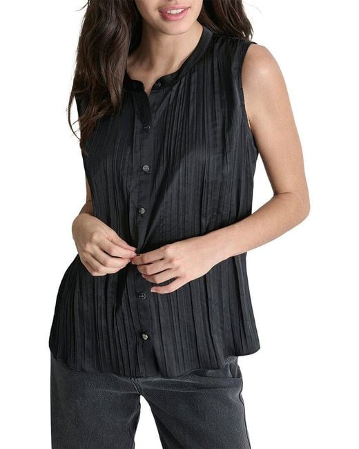 DKNY Black Sleeveless Crinkle Top