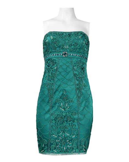 Sue Wong Women's Green Scalloped Gem Strapless Mesh Dress