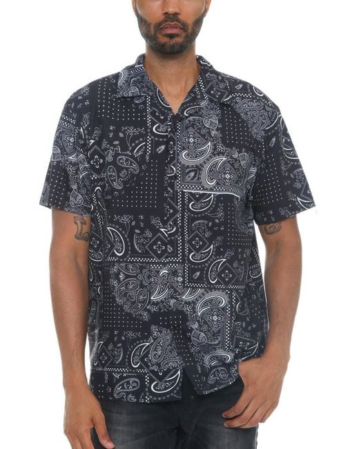 TRUEDAMES Blue Collared Print Button Down for men