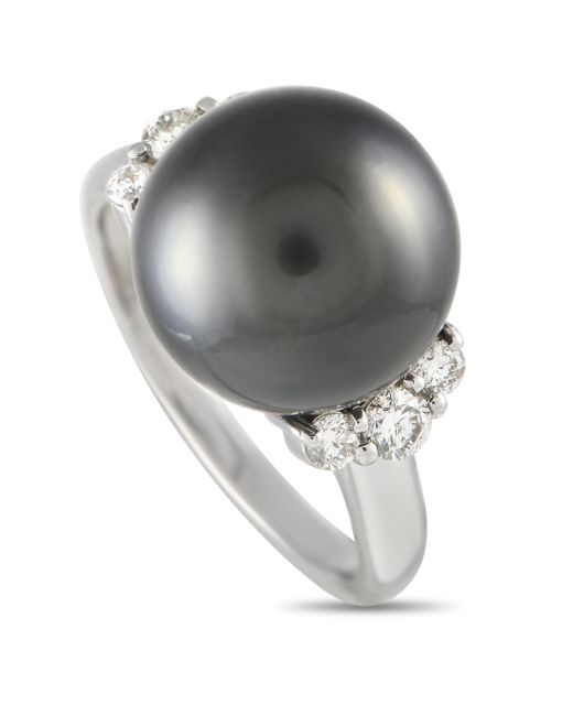 Non-Branded Gray Lb Exclusive Platinum 0.40ct Diamond And Black Pearl Ring Mf28-021324