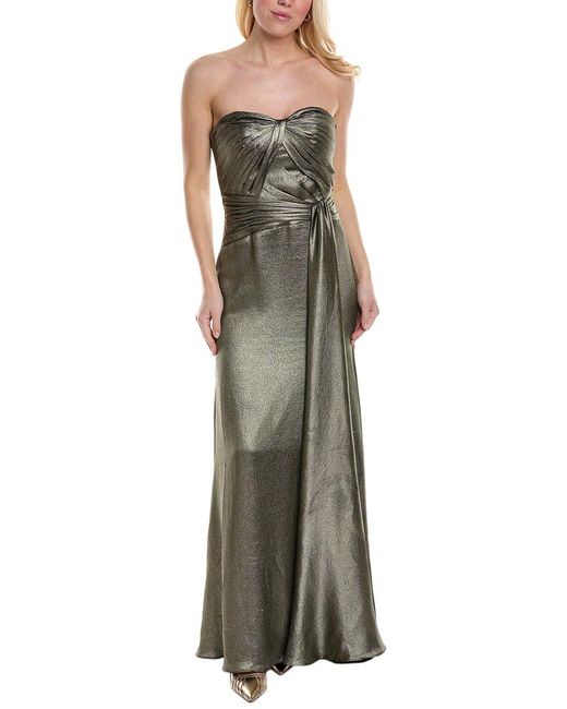 THEIA Green Hammered Satin Gown