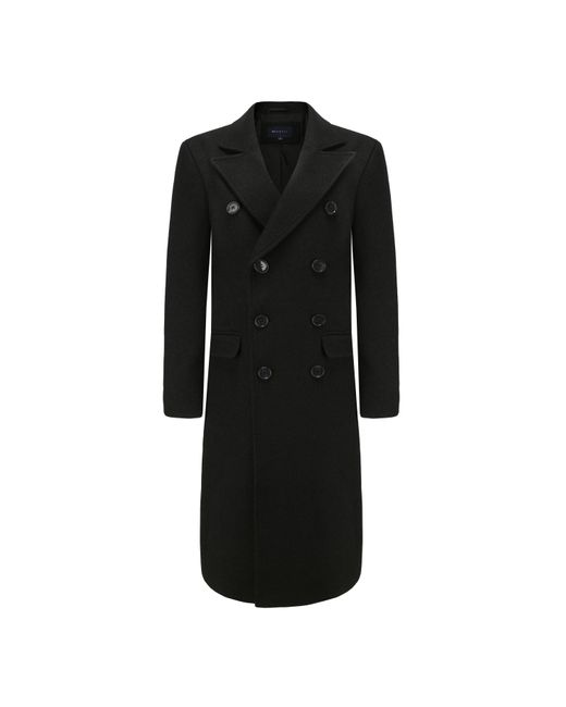 Braveman Black Double-Breasted Knee Length Wool Blend Three Button Long Jacket Overcoat Top Coat for men