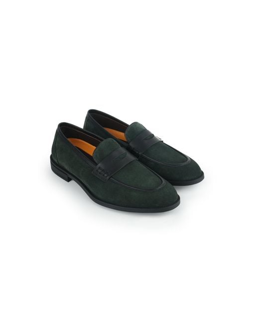 VELLAPAIS Black Paloma Comfort Suede Penny Loafers for men