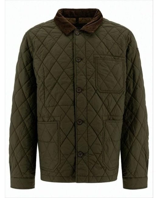 Polo Ralph Lauren Men's Green Quilted Jacket With Corduroy Collar And Padded Warmth