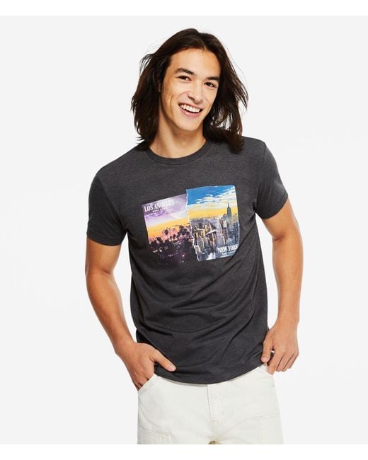 Aéropostale Gray New York Los Angeles Graphic Tee for men