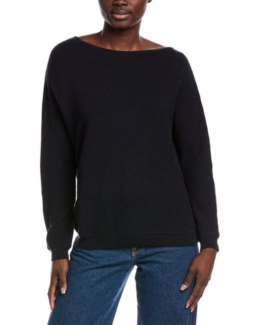 Minnie Rose Black Off-The-Shoulder Shaker Cashmere-Blend Sweater