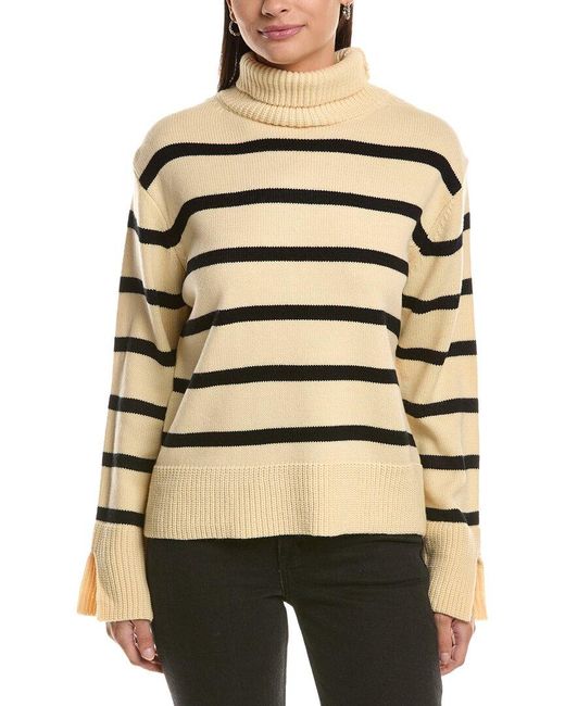 Fate Natural Stripe Pattern Turtleneck Sweater