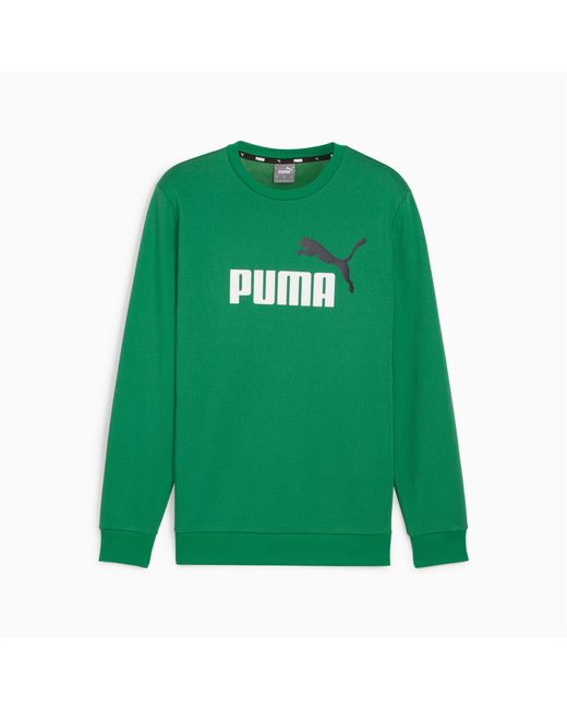 PUMA Green Essentials+ Two-tone Big Logo Crew Neck Sweater for men