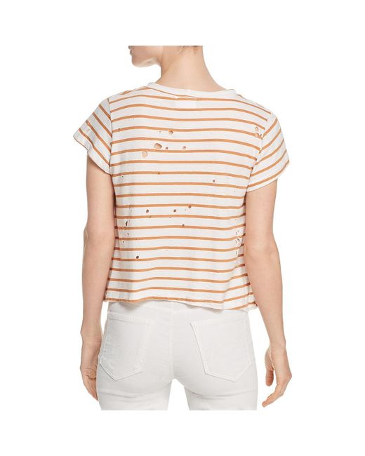 LNA Distressed Striped T-shirt in White | Lyst