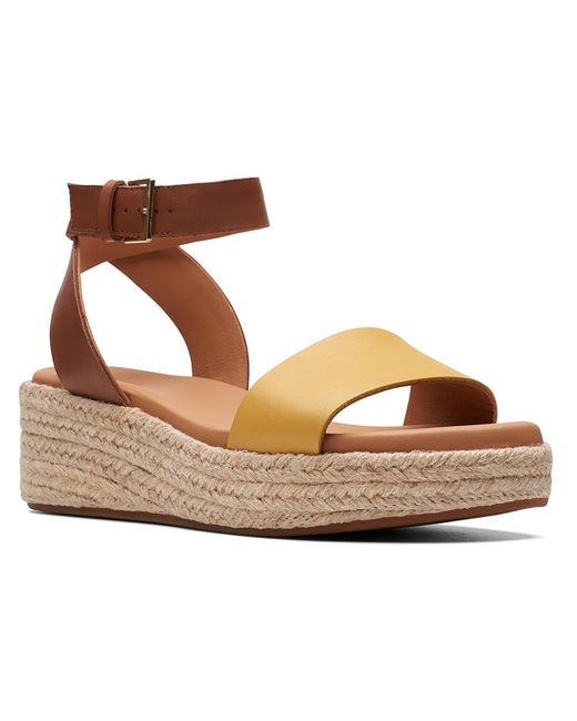 Clarks Brown Kimmei Ivy Leather Ankle Strap Wedge Sandals