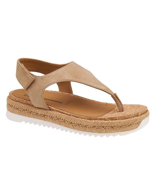 Johnston & Murphy Brown Michelle Faux Suede Ankle Strap Thong Sandals