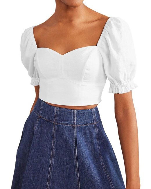 Boden White Sweetheart Linen Cropped Top