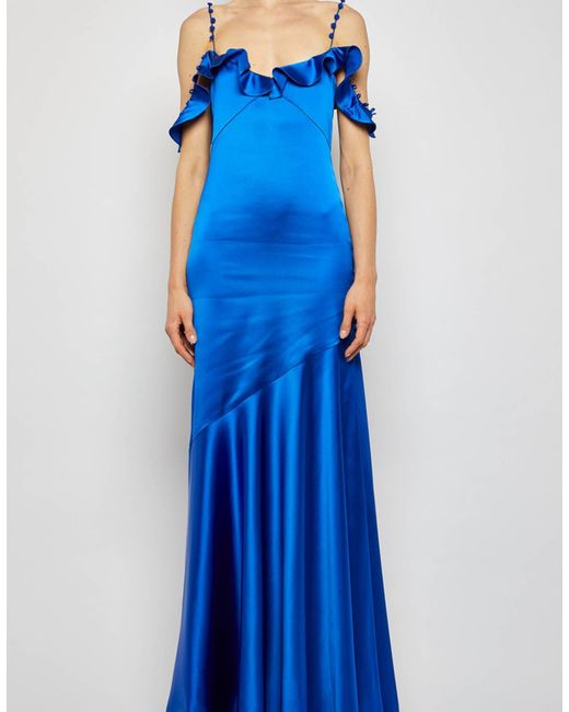 Prabal Gurung Blue Ruffle Slip Maxi Dress In Azure
