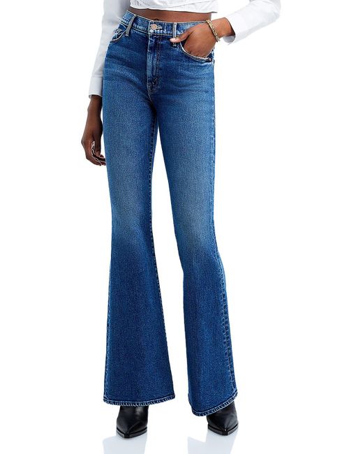 Mother Blue Super Cruiser High Waist Faded Flare Jeans