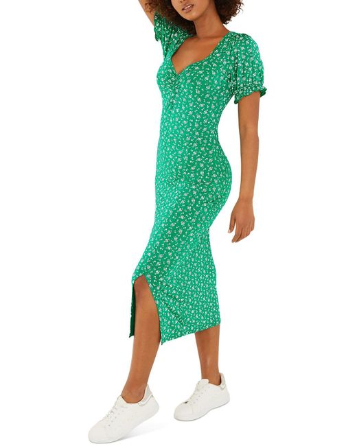 Quiz Green Floral Short Sleeve Midi Dress