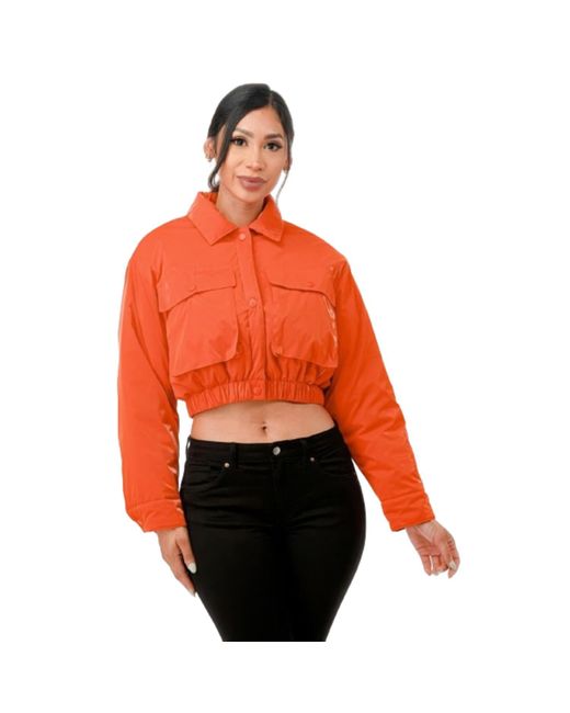 fashnzfab-shiny-puffer-bomber-jacket-in-orange-lyst