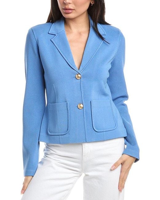 St. John Blue Fitted Knit Jacket