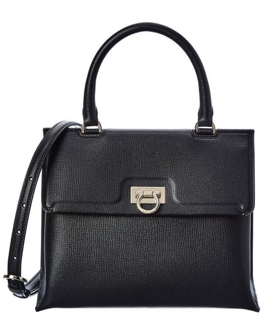 Ferragamo Trifolio Top Handle Leather Shoulder Bag in Black | Lyst