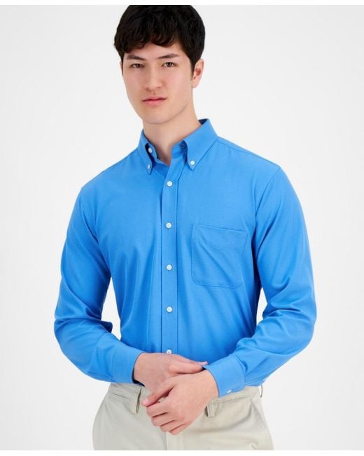 Club Room Dress Shirt Mensblue Regular-Fit Traveler Business Oxford Fts327 for men