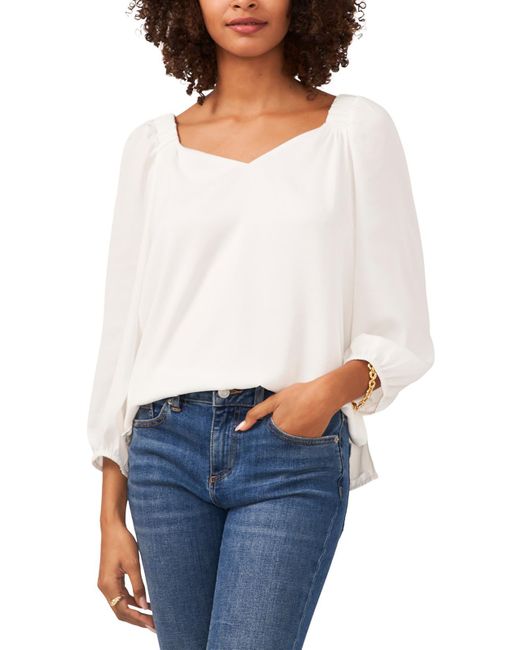 Vince Camuto White Ruched Shoulder Puff Sleeve Blouse