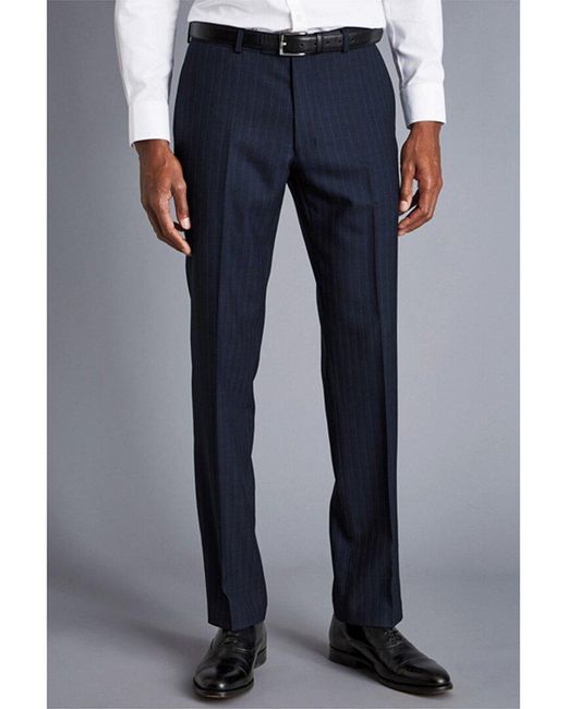 Charles Tyrwhitt Blue Slim Fit Seasonal Designs Wool Trouser for men