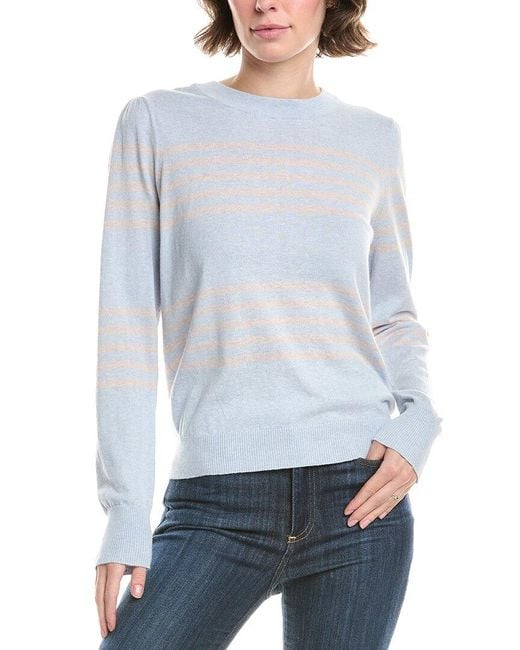 Forte Blue Gathered Sleeve Stripe Cashmere-Blend Sweater