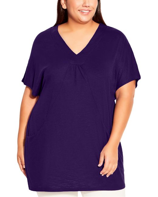Avenue Purple Plus Short Sleeve V-neck Tunic Top