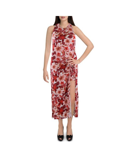 Free People Red Ruched Viscose Halter Dress