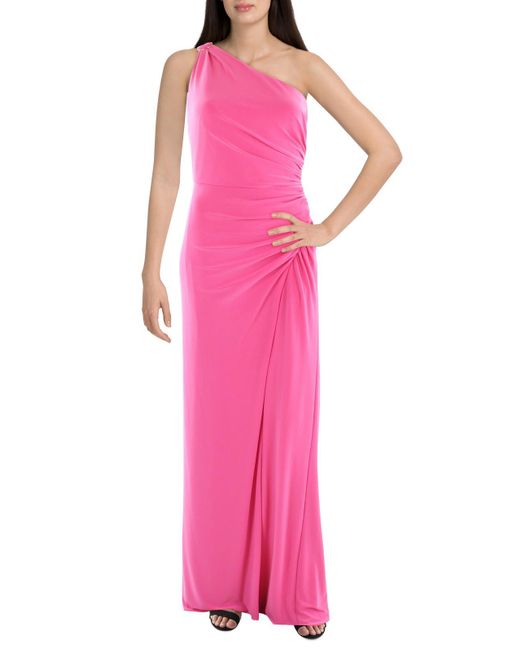 Adrianna Papell Pink Knit Ruched Evening Dress