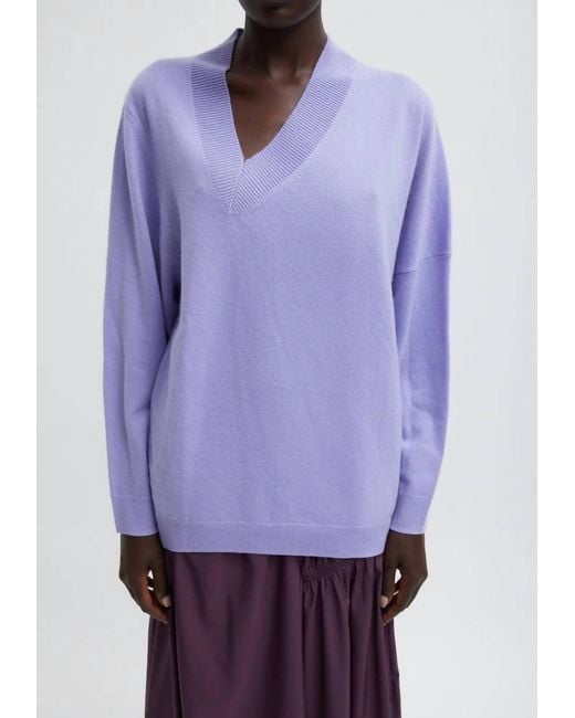 Tibi Purple Washable Cashmere Warp V-Neck Pullover