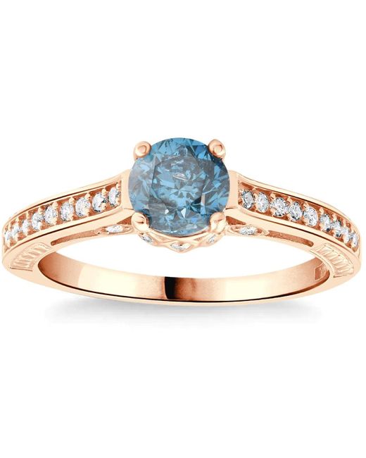 Pompeii3 1 1/4ct Blue Diamond Vintage Engagement Ring 14k Rose Gold