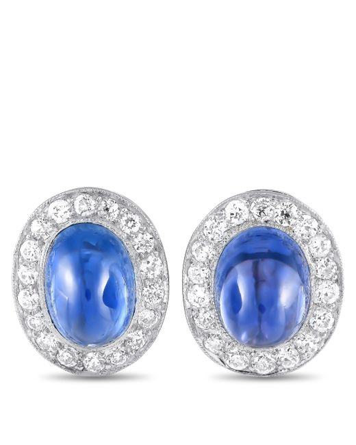 Tiffany & Co Blue Vintgae Platinum 0.96ct Diamond And Sapphire Bullet Cabochon Earrings Ti24-041924