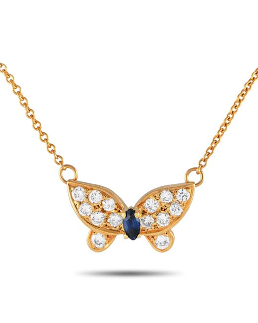 Van Cleef & Arpels Metallic Papillon 18k Yellow Diamond And Blue Sapphire Necklace Vc23-012524