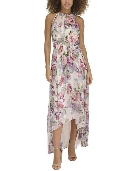 Eliza J Sleeveless Halter Neck Chiffon Hi Low Dress | Lyst