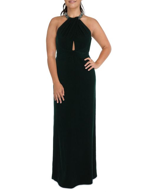 Lauren by Ralph Lauren Black Velvet Embellished Evening Dress